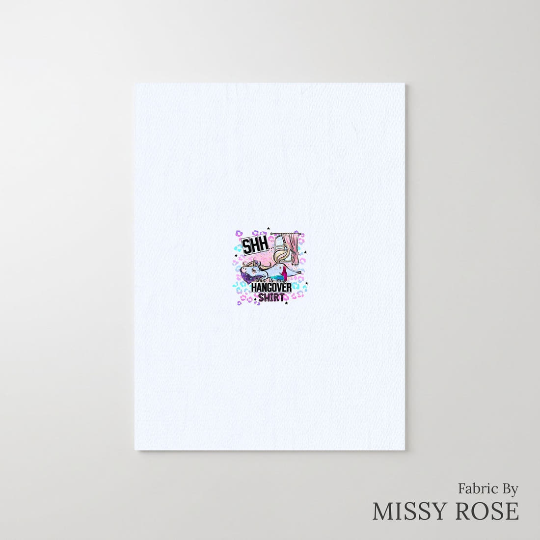 Design 105 Hangover Shirt Panel – printed fabric panel with centred picture, custom printed to order | Fabric by Missy Rose