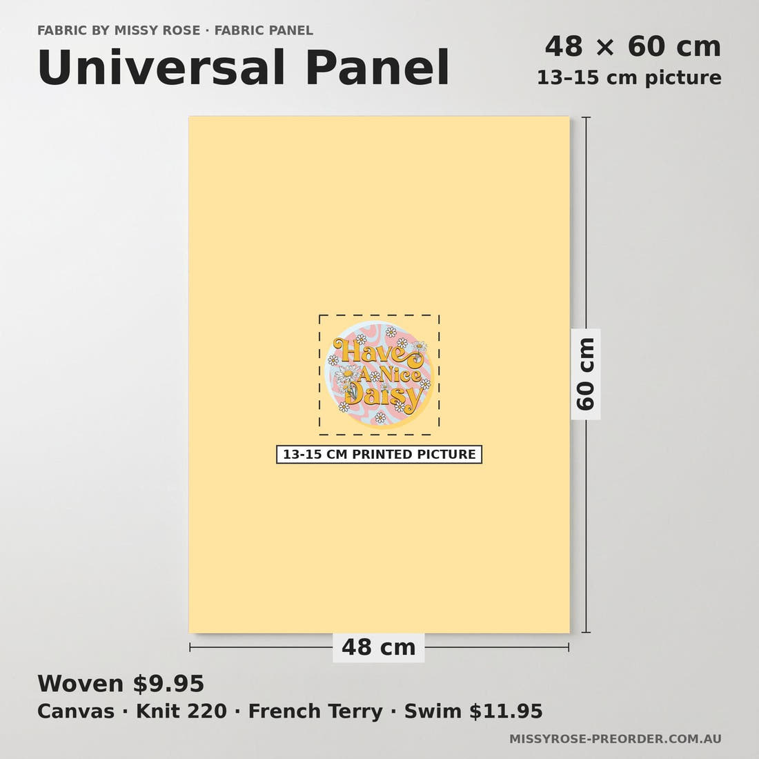 Design 1050 Daisy Panel universal panel sizing – 13–15 cm printed picture on 48 × 60 cm fabric | Fabric by Missy Rose