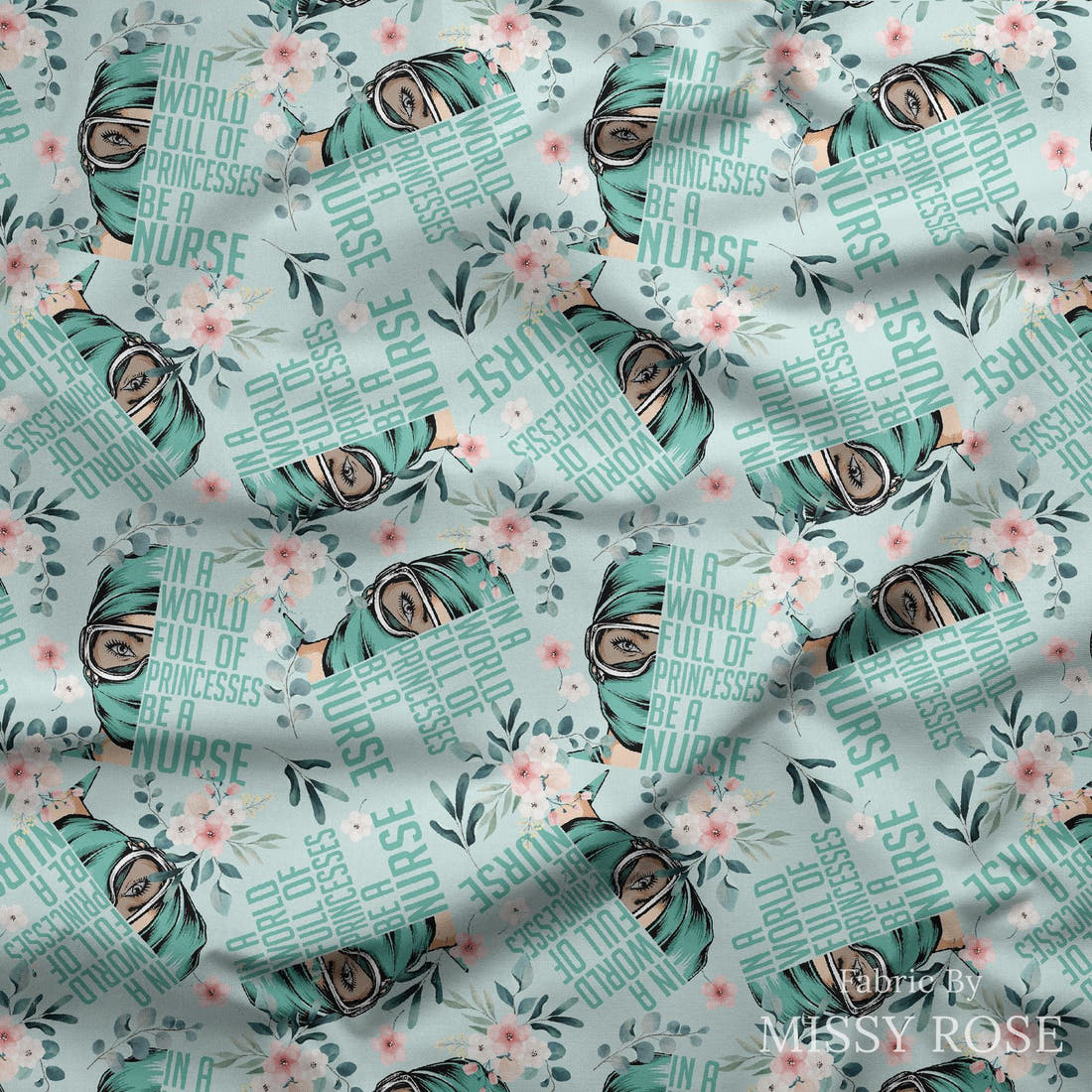 Design 1051 Nurse Fabric draped fabric mockup – custom printed fabric by the metre | Fabric by Missy Rose