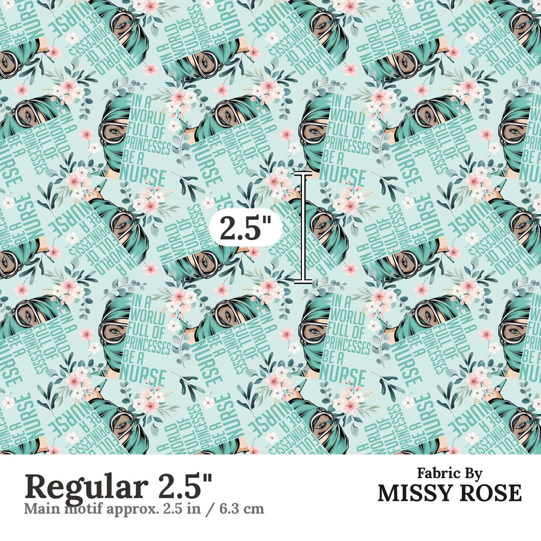Design 1051 Nurse Fabric Regular 2.5 inch print scale guide | Fabric by Missy Rose