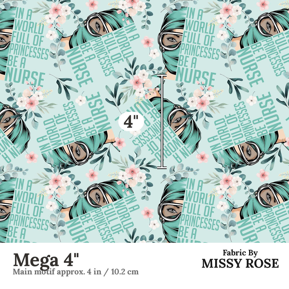 Design 1051 Nurse Fabric Mega 4 inch print scale guide | Fabric by Missy Rose