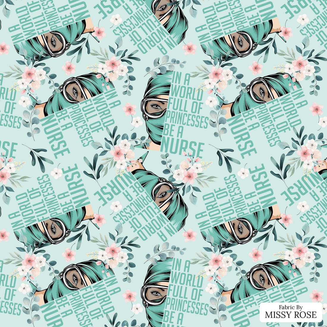 Design 1051 Nurse Fabric – flat view of the print, zoom in for detail | Fabric by Missy Rose