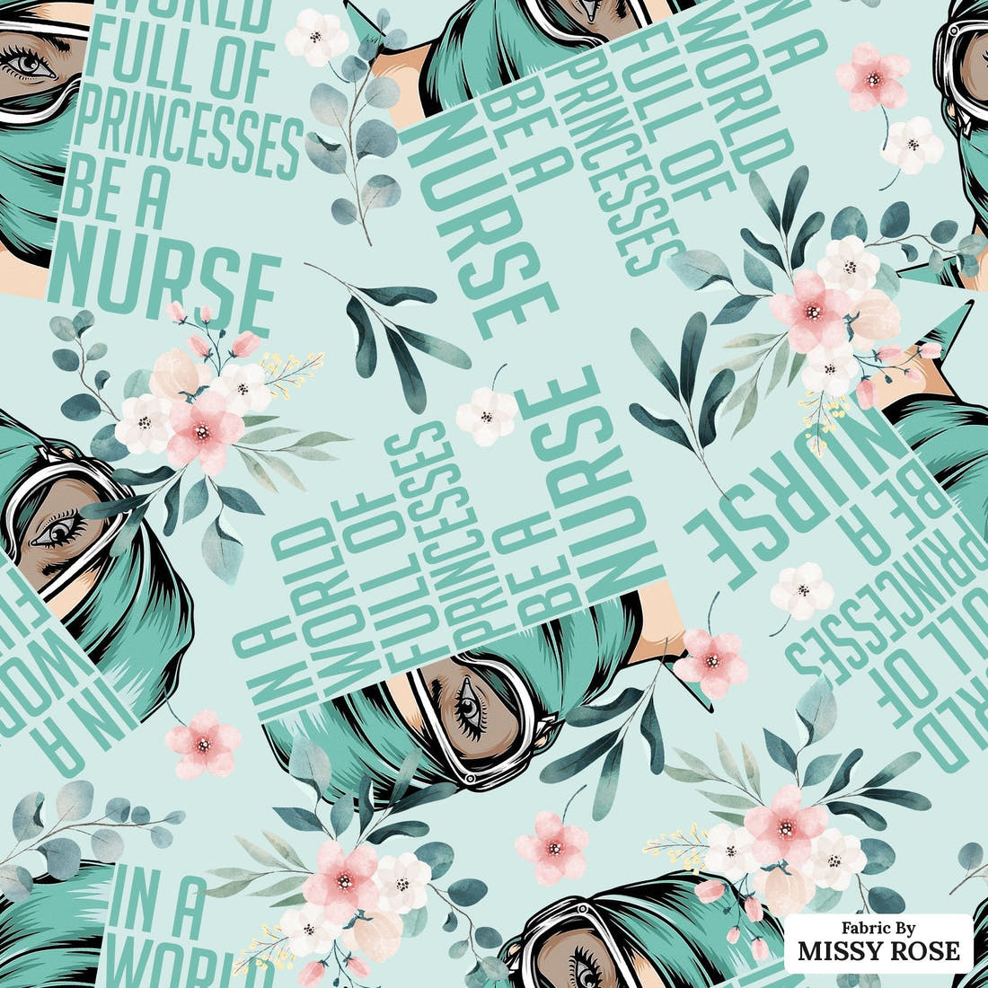 Design 1051 Nurse Fabric – flat view of the print, zoom in for detail | Fabric by Missy Rose