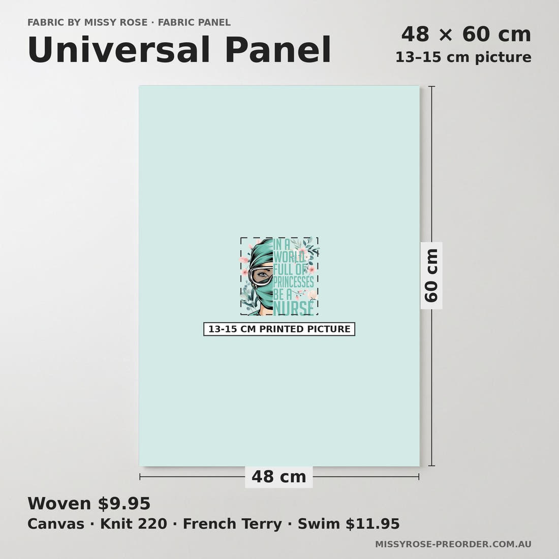 Design 1051 Nurse Panel universal panel sizing – 13–15 cm printed picture on 48 × 60 cm fabric | Fabric by Missy Rose