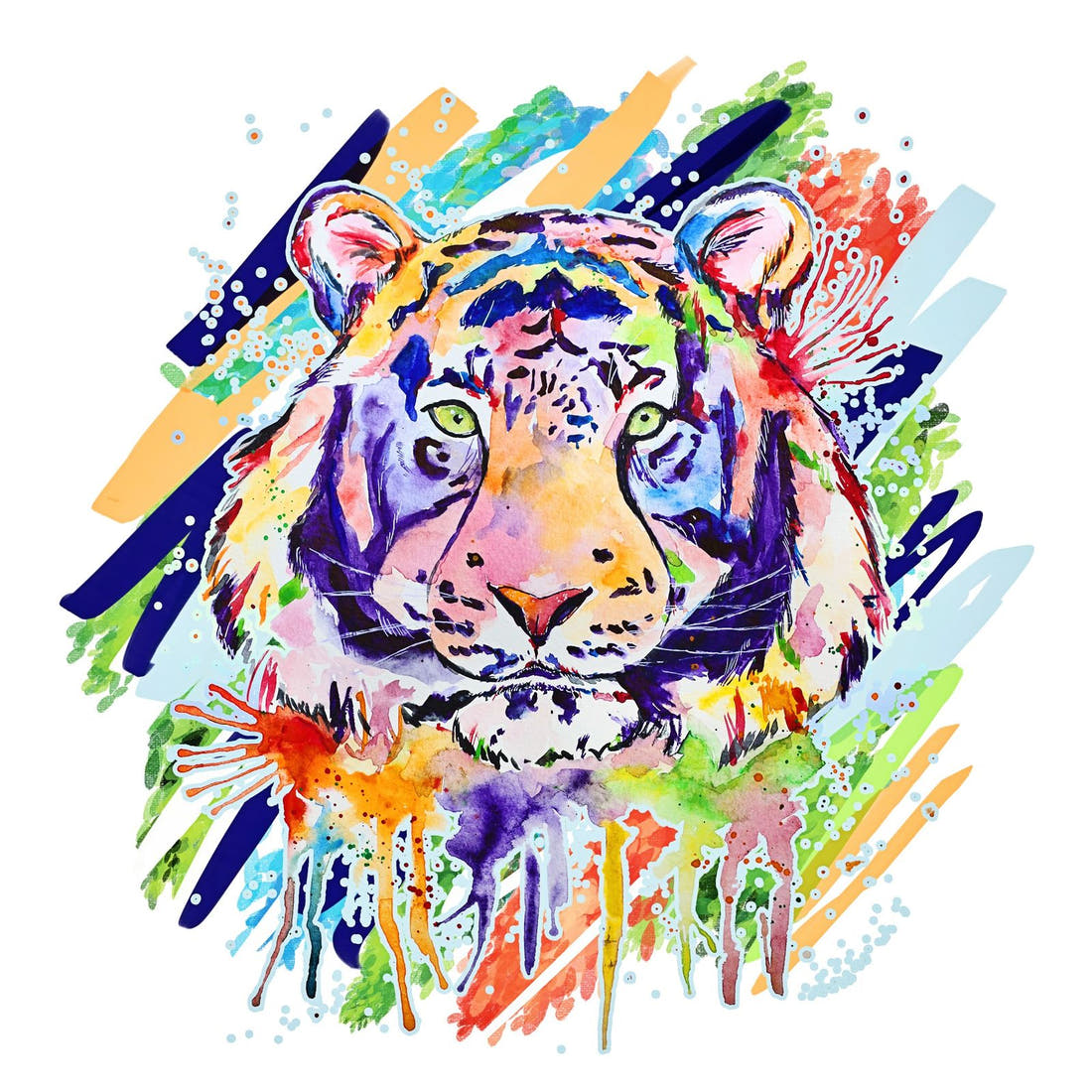 Design 1052 Watercolour Tiger Panel – full artwork close-up of the printed picture | Fabric by Missy Rose