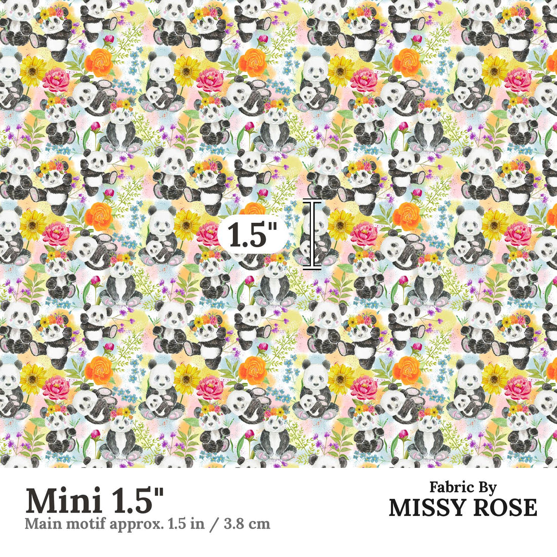 Design 1053 Floral Panda Fabric Mini 1.5 inch print scale guide | Fabric by Missy Rose