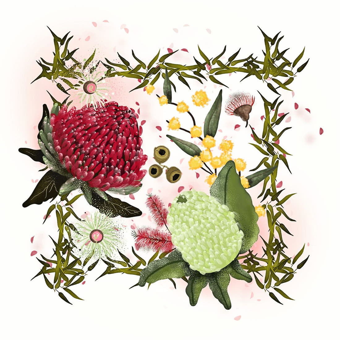 Design 1055 Australian Floral Panel – full artwork close-up of the printed picture | Fabric by Missy Rose