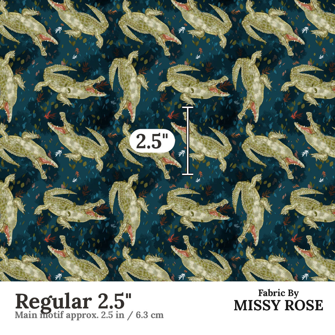 Design 1056 Crocodile Fabric Regular 2.5 inch print scale guide | Fabric by Missy Rose