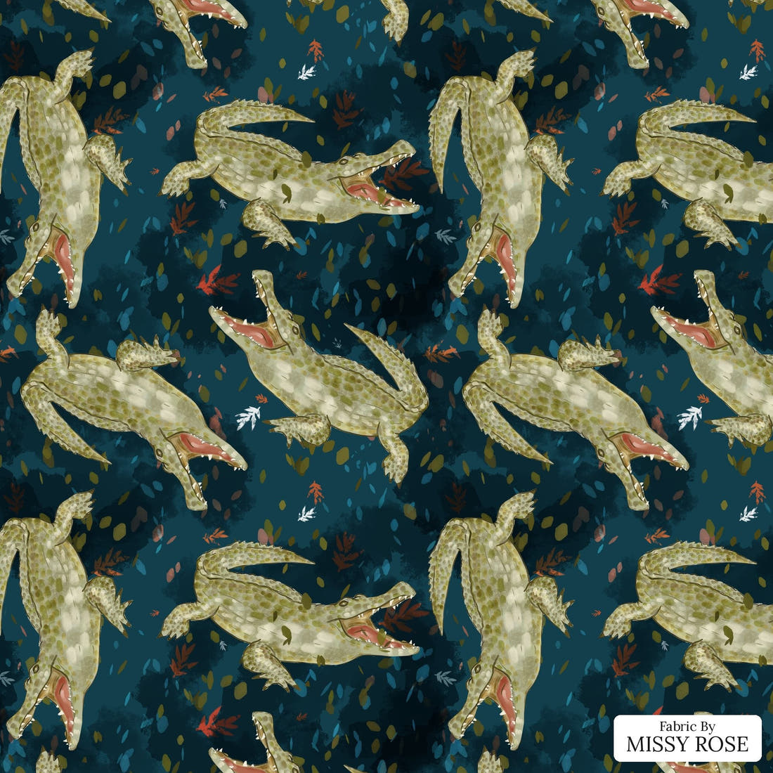 Design 1056 Crocodile Fabric – flat view of the print, zoom in for detail | Fabric by Missy Rose