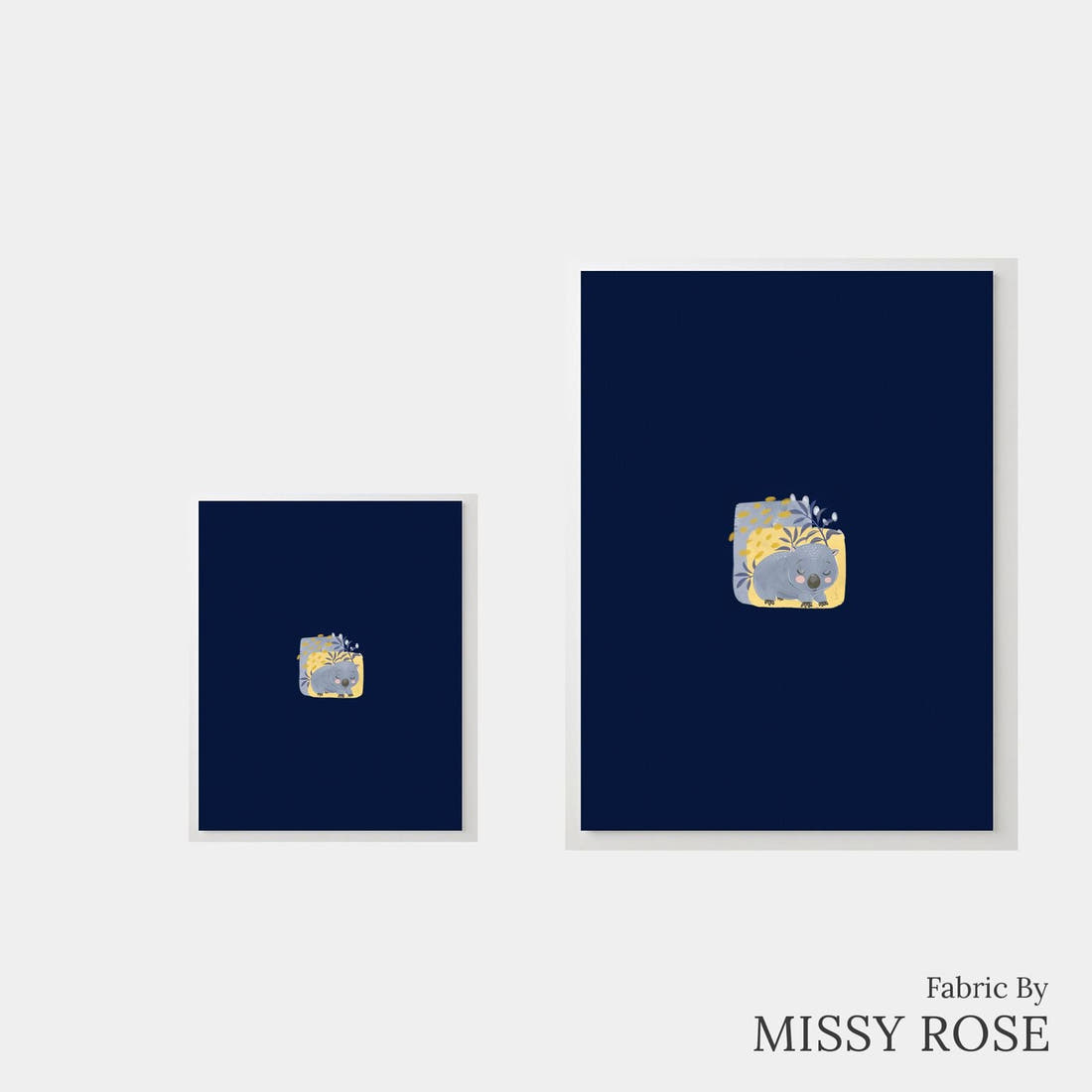 Design 1057 Navy Wombat Panel – universal and adult panel sizes side by side | Fabric by Missy Rose
