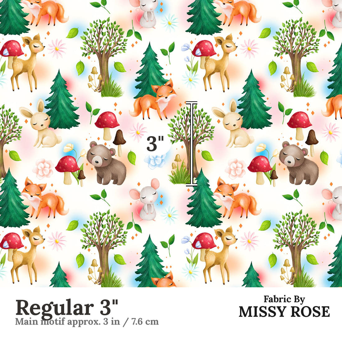 Design 1058 Woodlands Fabric Regular 3 inch print scale guide | Fabric by Missy Rose
