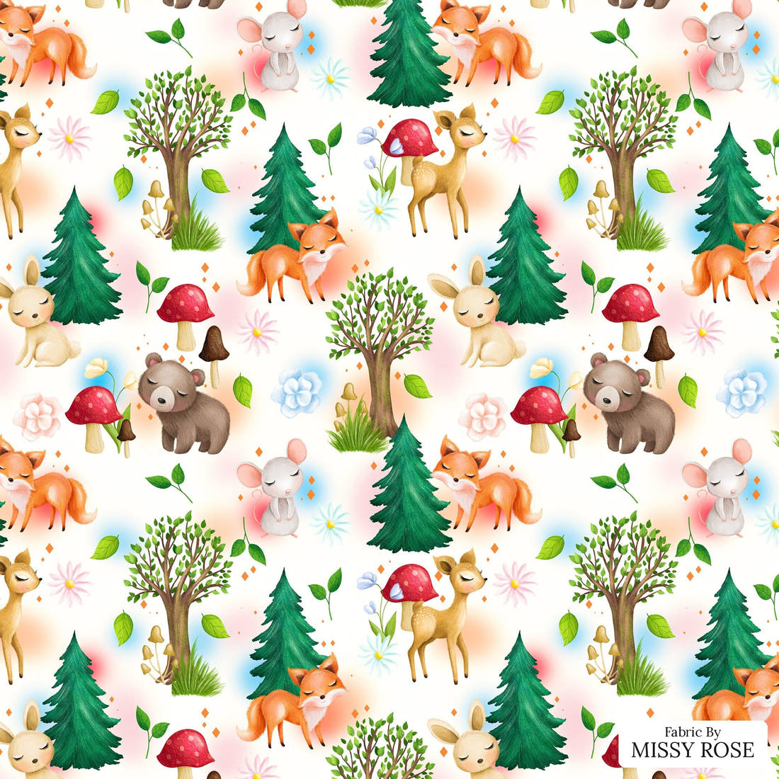 Design 1058 Woodlands Fabric – flat view of the print, zoom in for detail | Fabric by Missy Rose