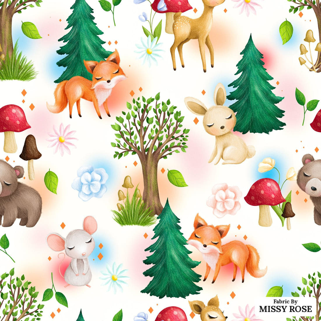 Design 1058 Woodlands Fabric – flat view of the print, zoom in for detail | Fabric by Missy Rose
