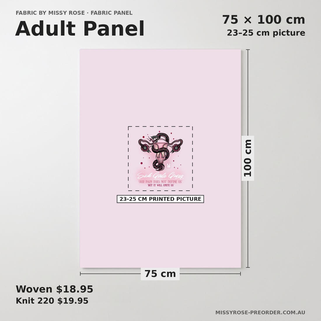 Design 1059 Endo Panel adult panel sizing – 23–25 cm printed picture on 75 × 100 cm fabric | Fabric by Missy Rose