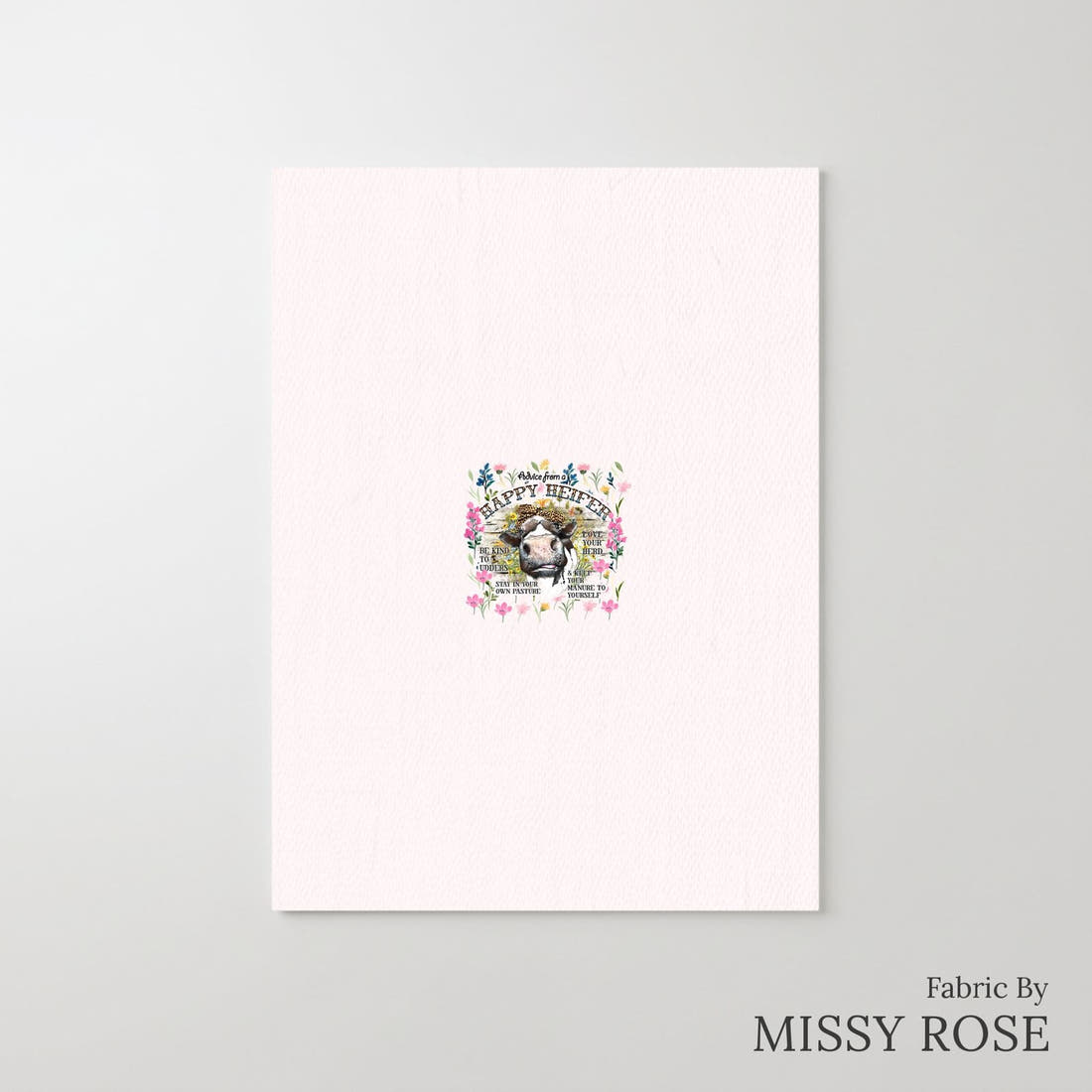 Design 106 Happy Heifer Panel – printed fabric panel with centred picture, custom printed to order | Fabric by Missy Rose