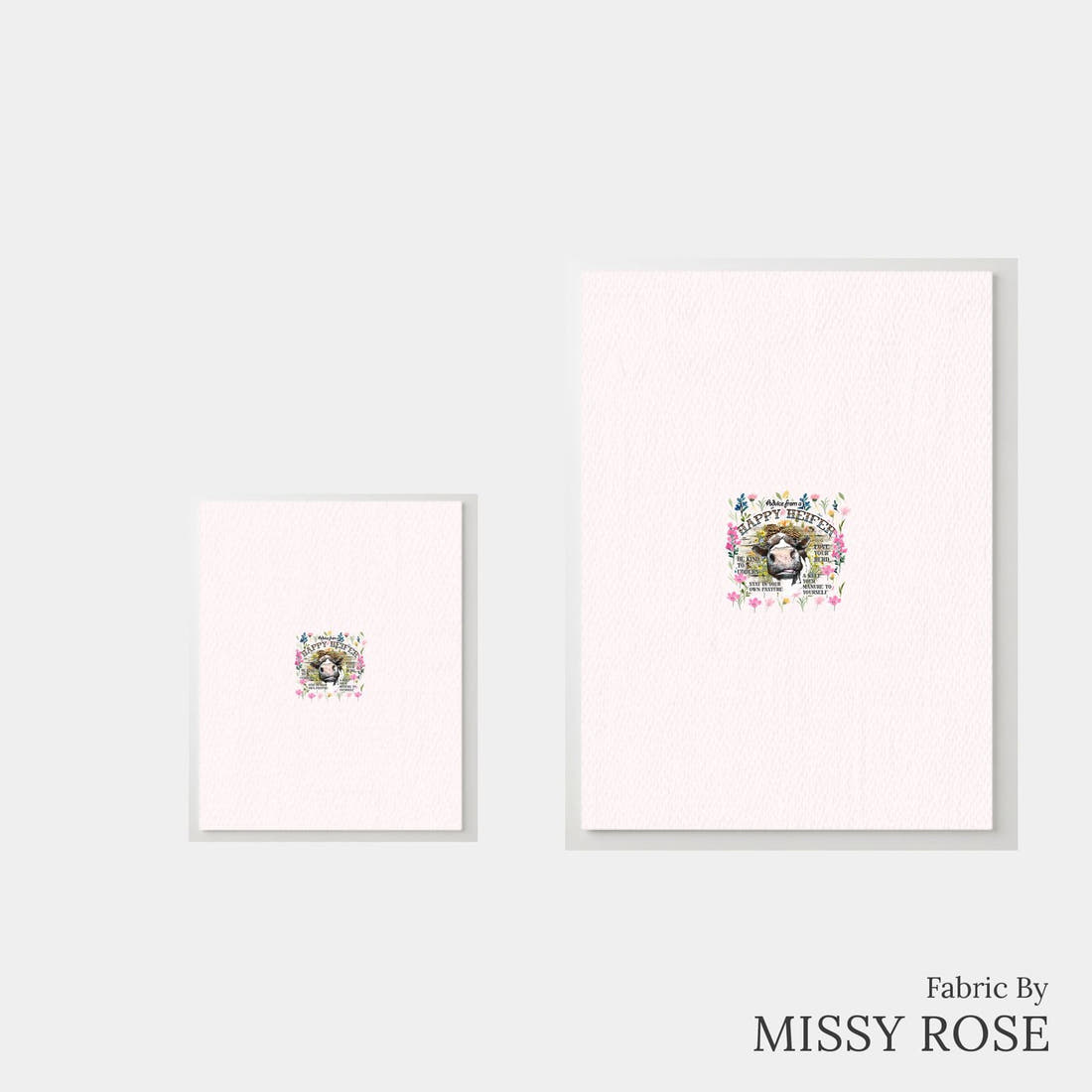 Design 106 Happy Heifer Panel – universal and adult panel sizes side by side | Fabric by Missy Rose