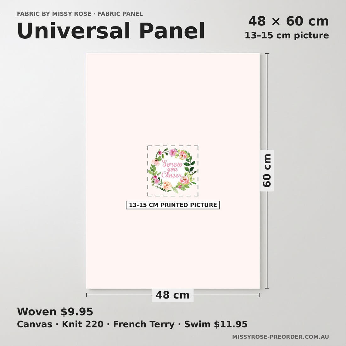 Design 1060 Screw Cancer Panel universal panel sizing – 13–15 cm printed picture on 48 × 60 cm fabric | Fabric by Missy Rose