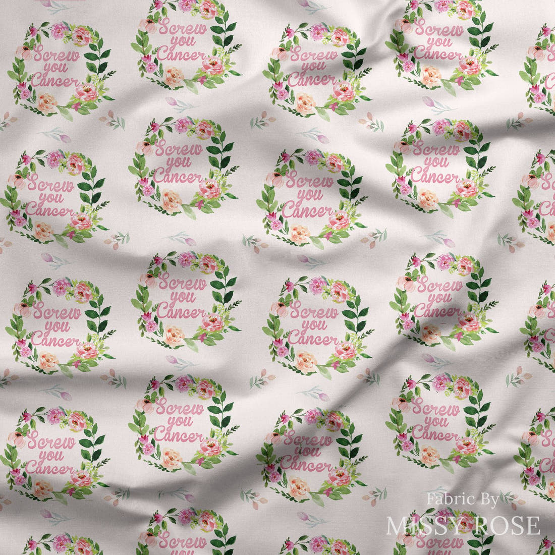 Design 1060 Screw Cancer Fabric draped fabric mockup – custom printed fabric by the metre | Fabric by Missy Rose