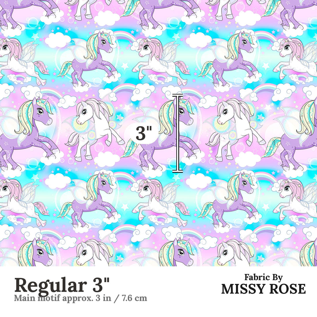 Design 1061 Unicorn Fabric Regular 3 inch print scale guide | Fabric by Missy Rose