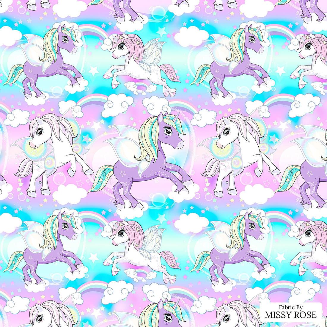 Design 1061 Unicorn Fabric – flat view of the print, zoom in for detail | Fabric by Missy Rose