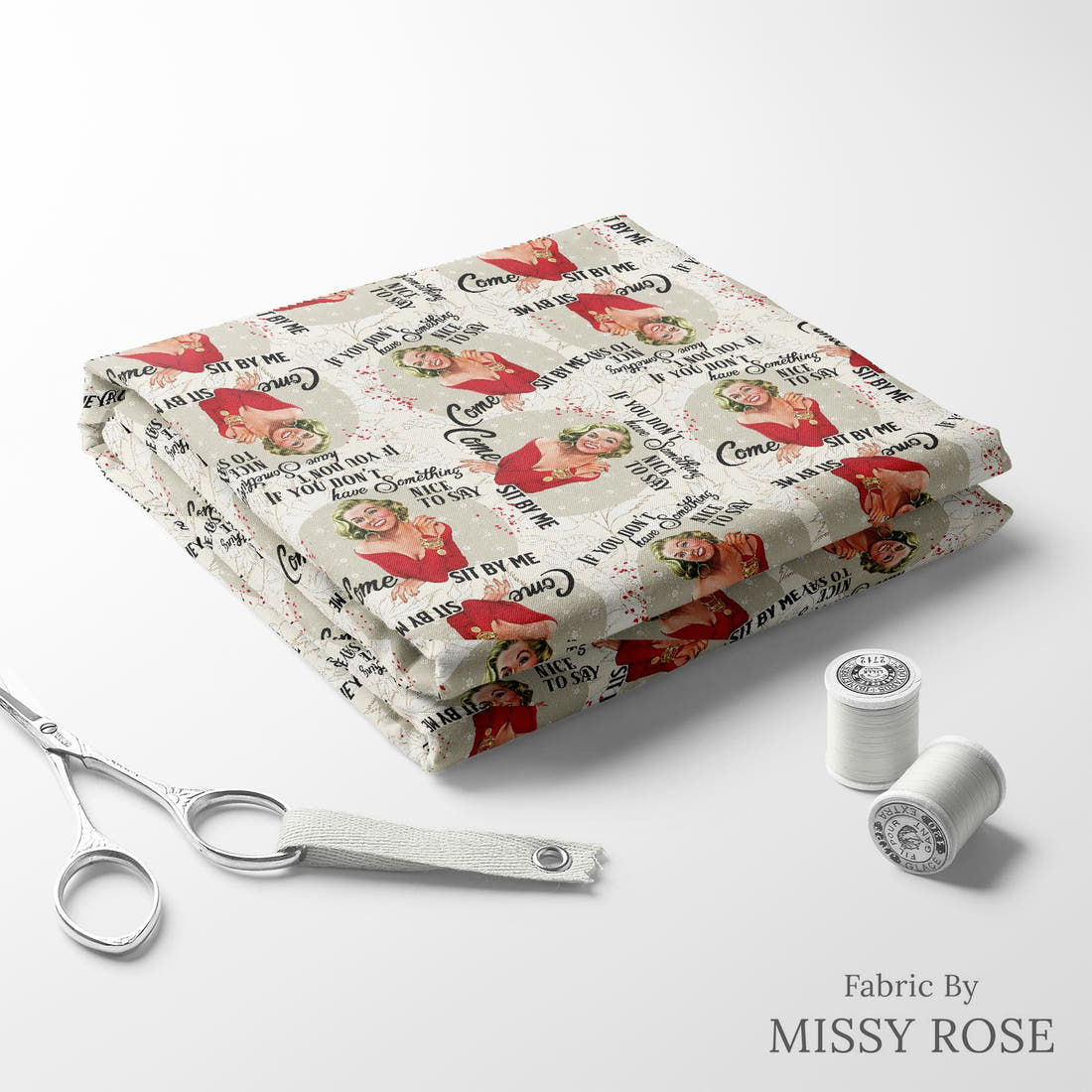 Design 1062 Funny Retro Fabric folded fabric stack with matching thread – pre-order fabric Australia | Fabric by Missy Rose