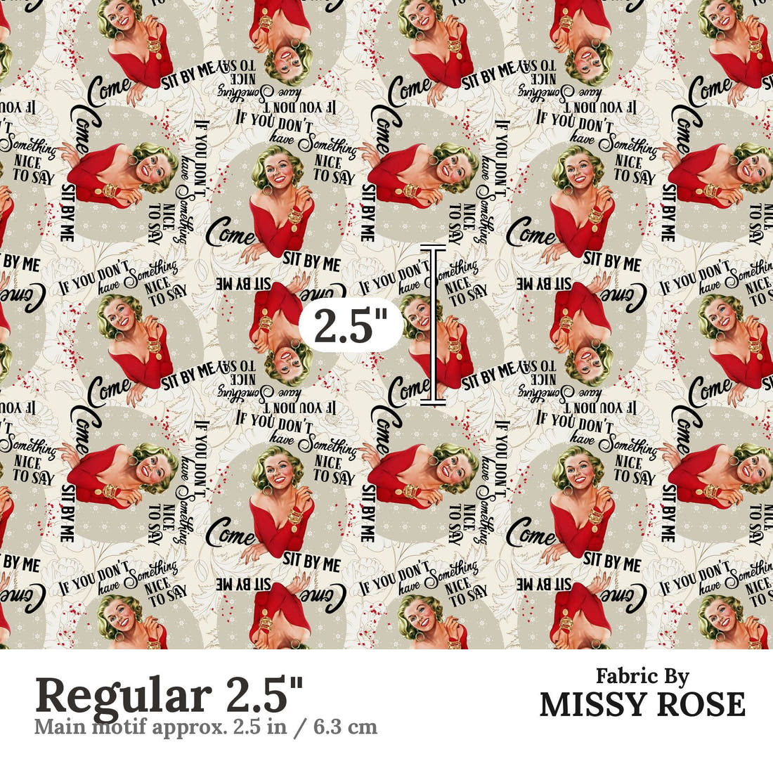Design 1062 Funny Retro Fabric Regular 2.5 inch print scale guide | Fabric by Missy Rose