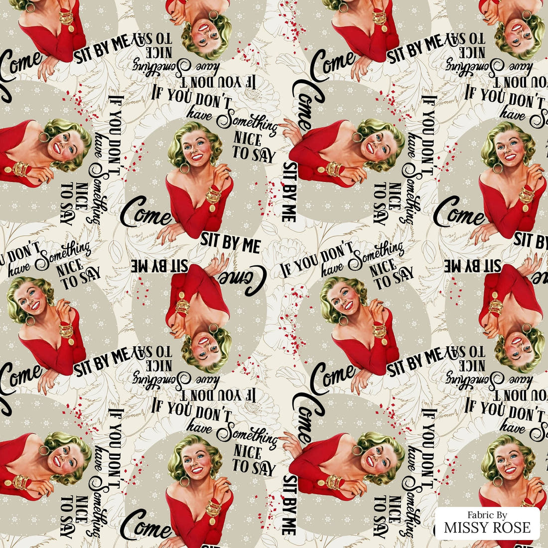 Design 1062 Funny Retro Fabric – flat view of the print, zoom in for detail | Fabric by Missy Rose