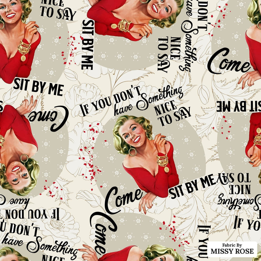 Design 1062 Funny Retro Fabric – flat view of the print, zoom in for detail | Fabric by Missy Rose