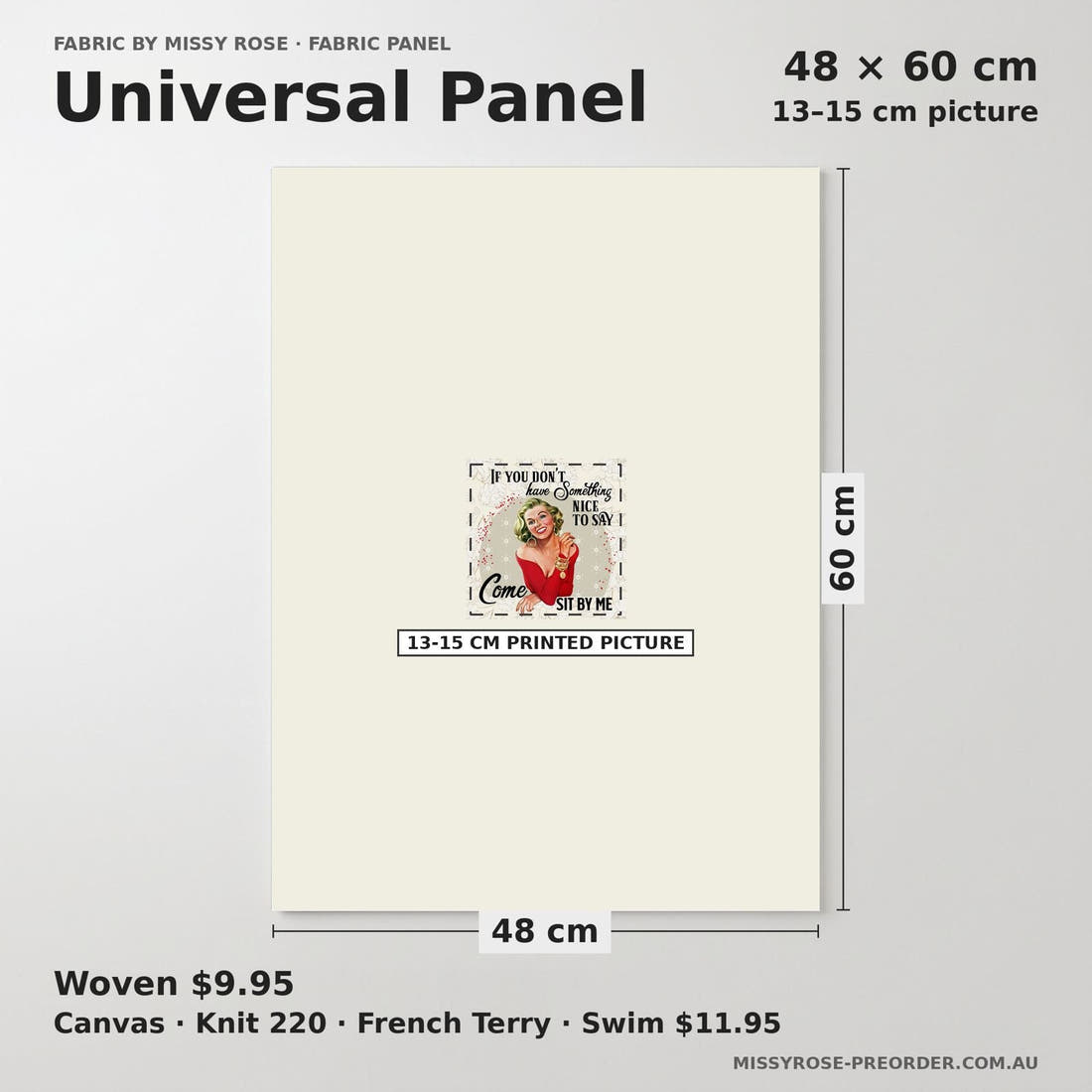 Design 1062 Funny Retro Panel universal panel sizing – 13–15 cm printed picture on 48 × 60 cm fabric | Fabric by Missy Rose