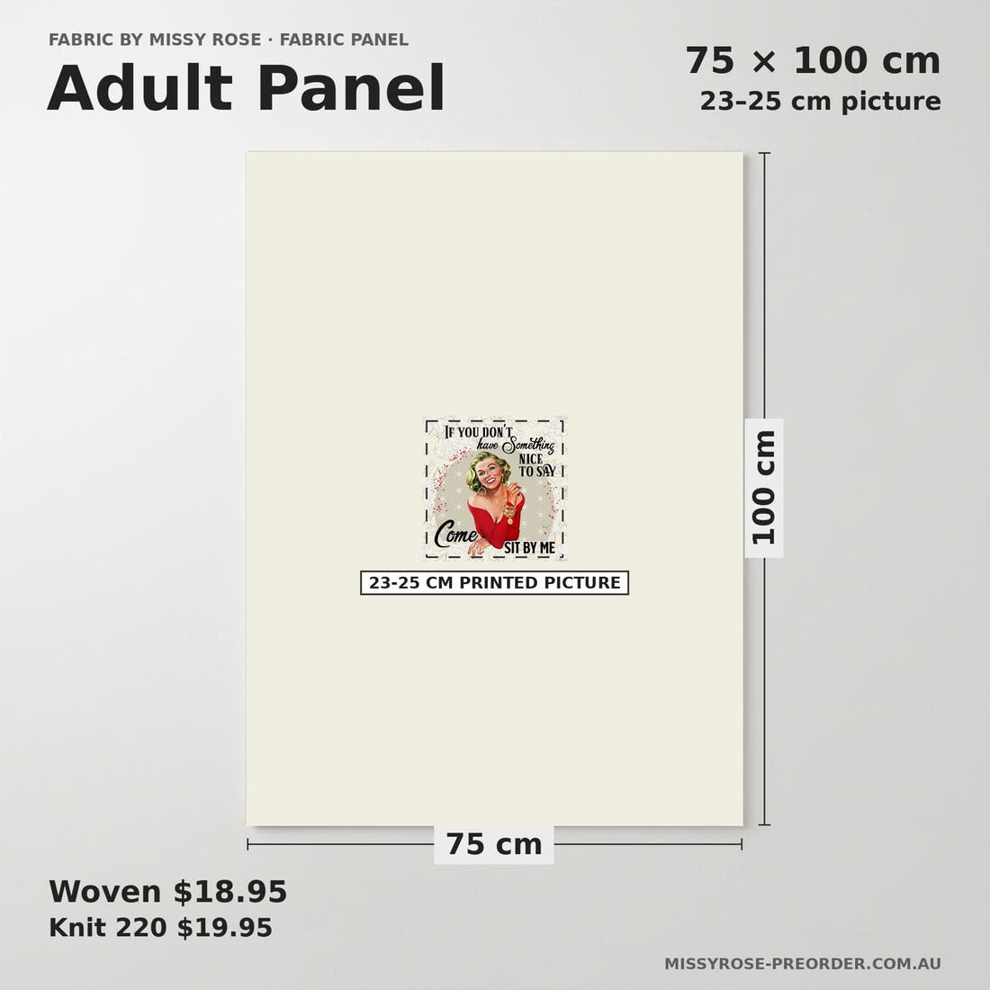Design 1062 Funny Retro Panel adult panel sizing – 23–25 cm printed picture on 75 × 100 cm fabric | Fabric by Missy Rose