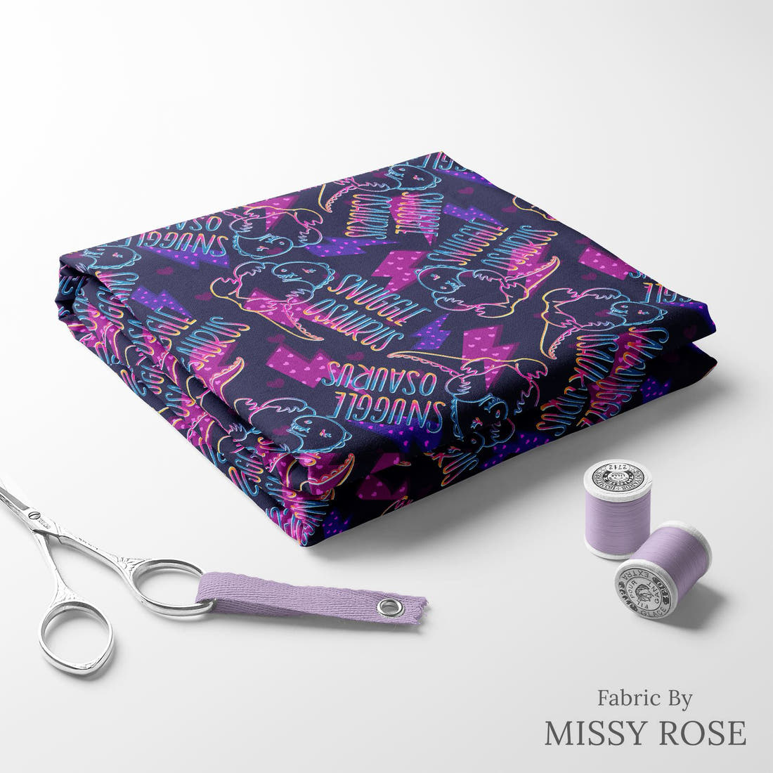 Design 1063 Snugglosaurus Fabric folded fabric stack with matching thread – pre-order fabric Australia | Fabric by Missy Rose