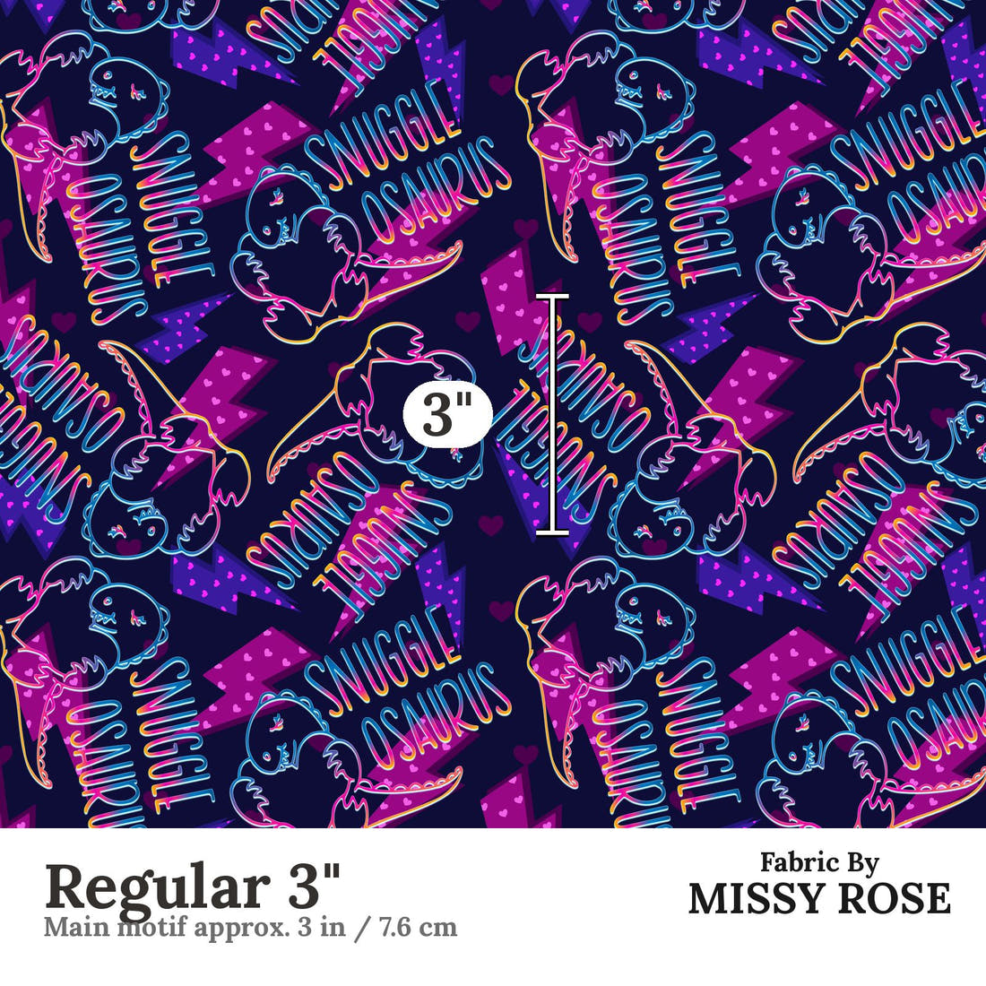 Design 1063 Snugglosaurus Fabric Regular 3 inch print scale guide | Fabric by Missy Rose