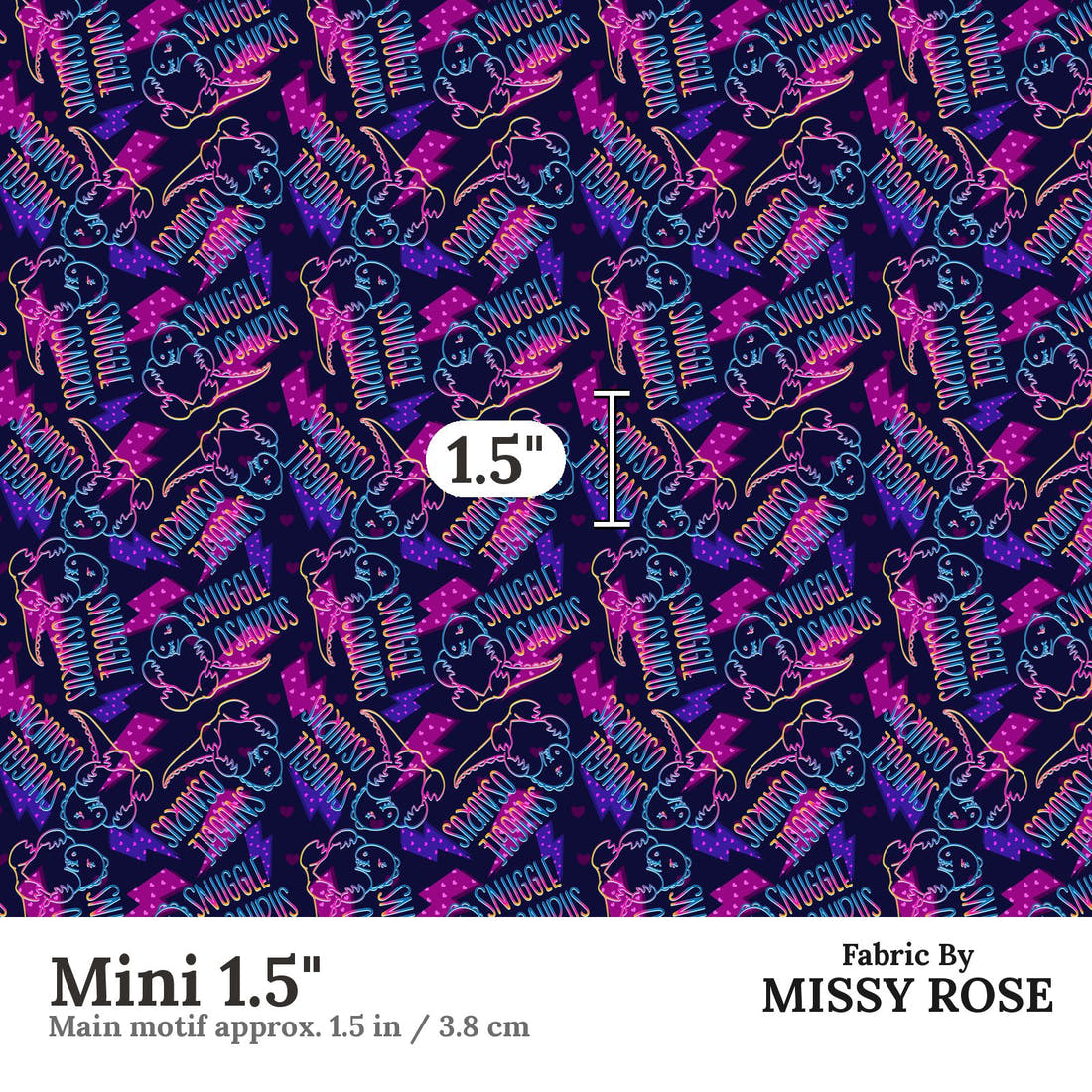 Design 1063 Snugglosaurus Fabric Mini 1.5 inch print scale guide | Fabric by Missy Rose