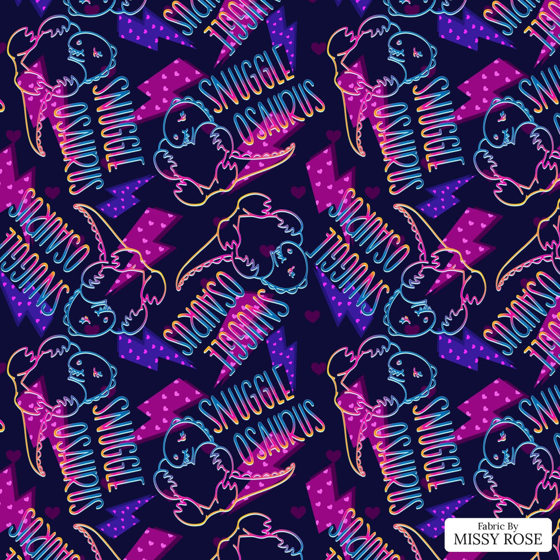 Design 1063 Snugglosaurus Fabric – flat view of the print, zoom in for detail | Fabric by Missy Rose