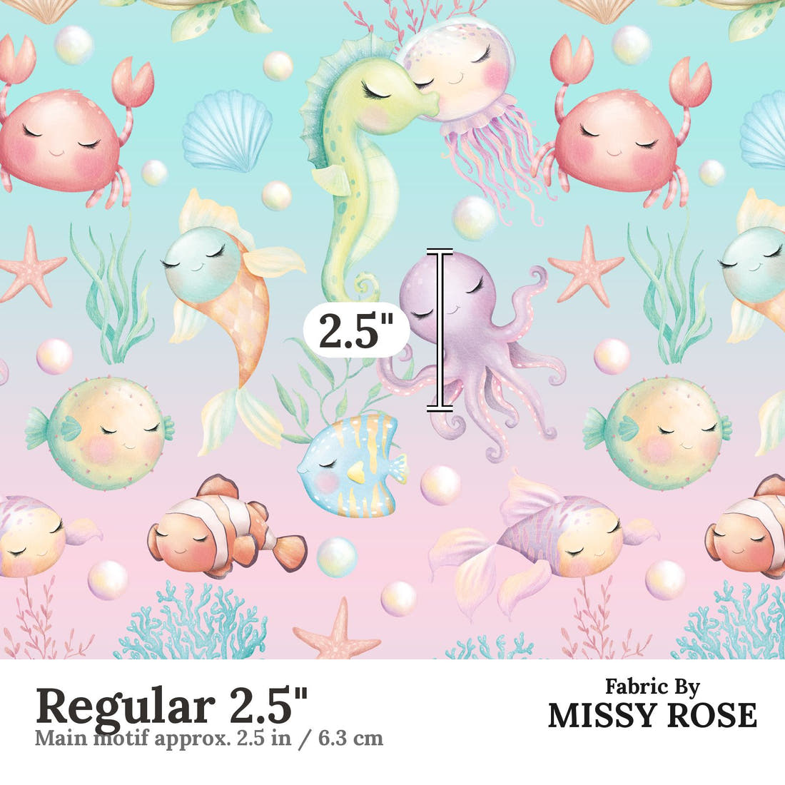 Design 1064 Sea Animals Fabric Regular 2.5" - print scale | Fabric by Missy Rose