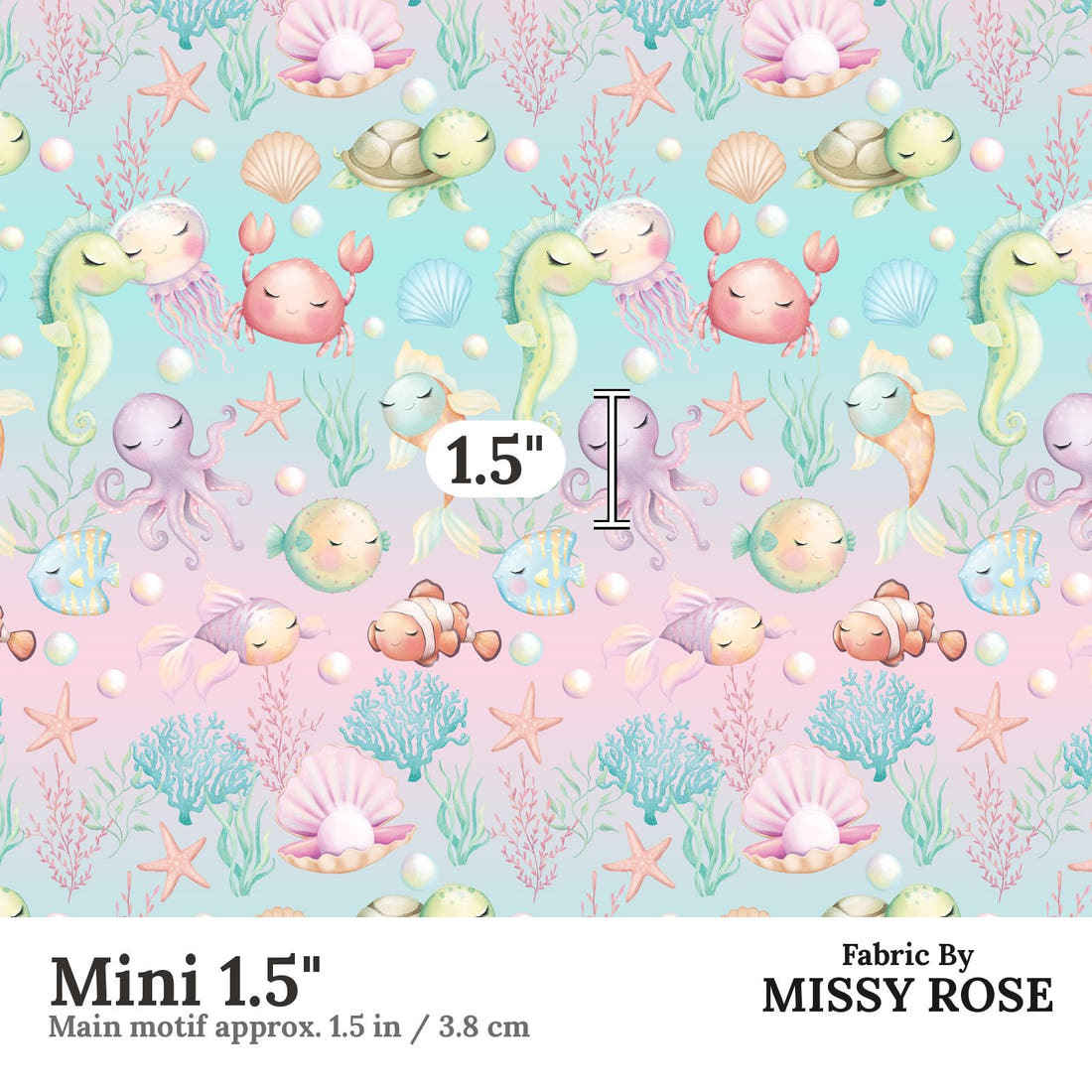 Design 1064 Sea Animals Fabric Mini 1.5" - print scale | Fabric by Missy Rose