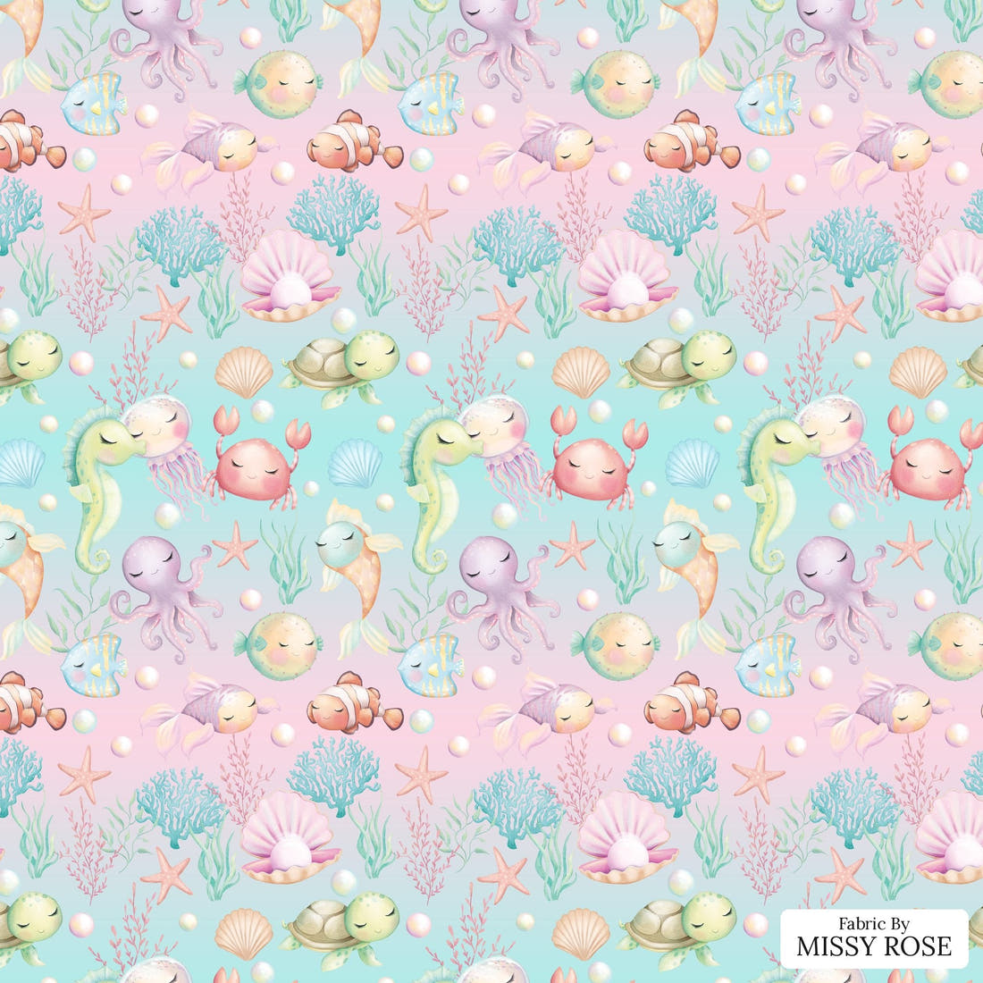 Design 1064 Sea Animals Fabric - flat view of the print, zoom in for detail | Fabric by Missy Rose