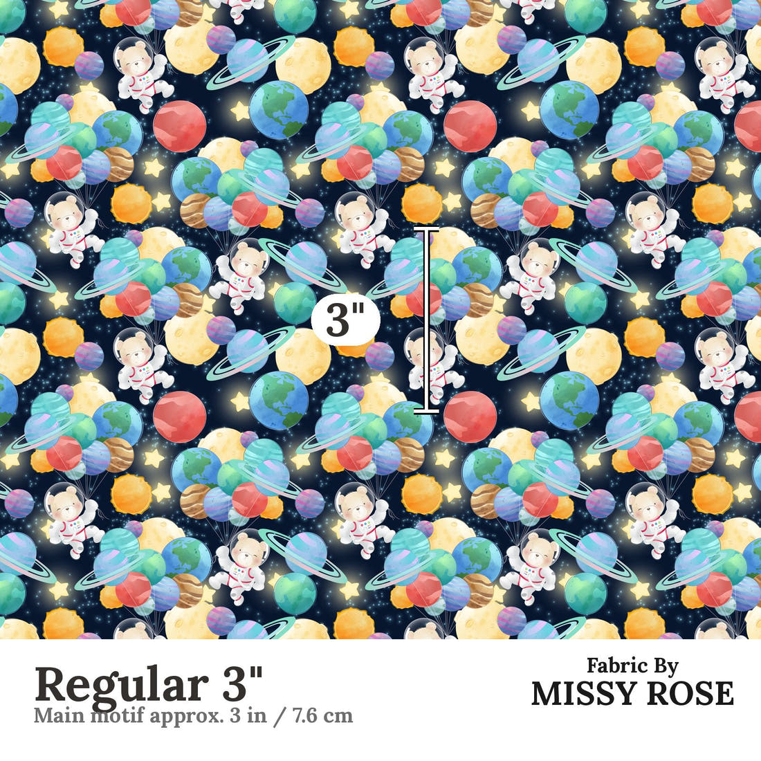Design 1065 Space Bear Fabric Regular 3 inch print scale guide | Fabric by Missy Rose