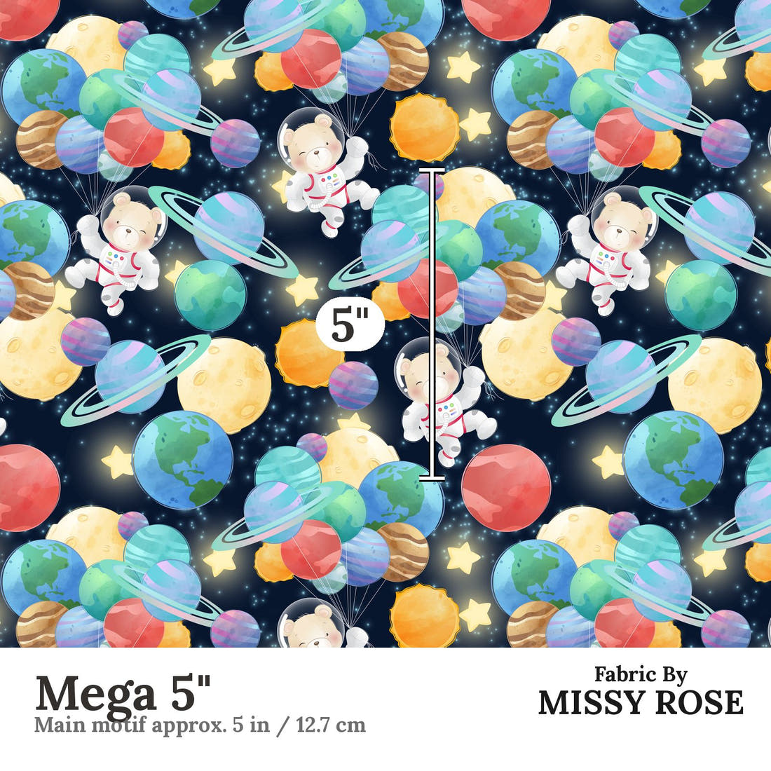 Design 1065 Space Bear Fabric Mega 5 inch print scale guide | Fabric by Missy Rose