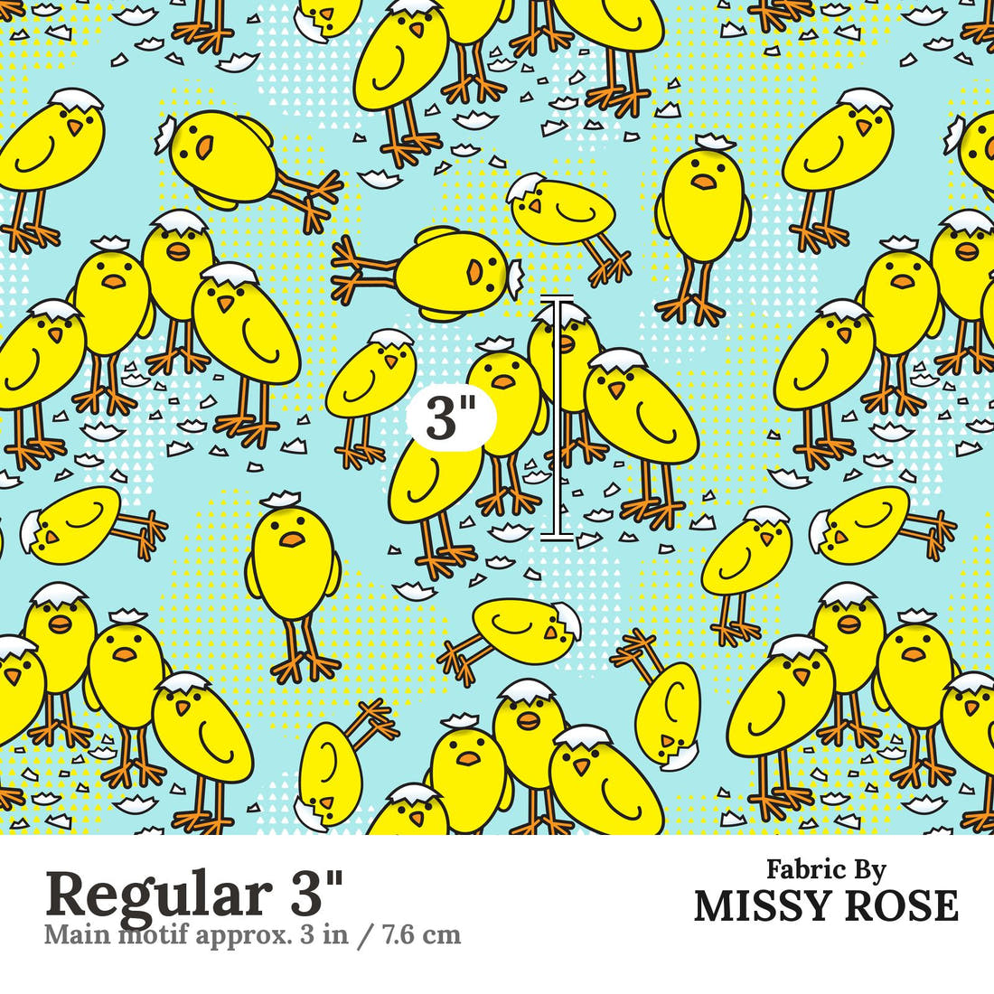 Design 1066 Chicks Fabric Regular 3 inch print scale guide | Fabric by Missy Rose