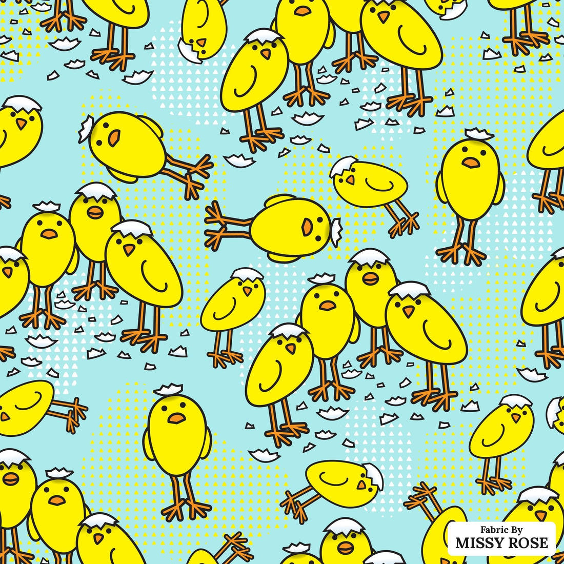 Design 1066 Chicks Fabric – flat view of the print, zoom in for detail | Fabric by Missy Rose