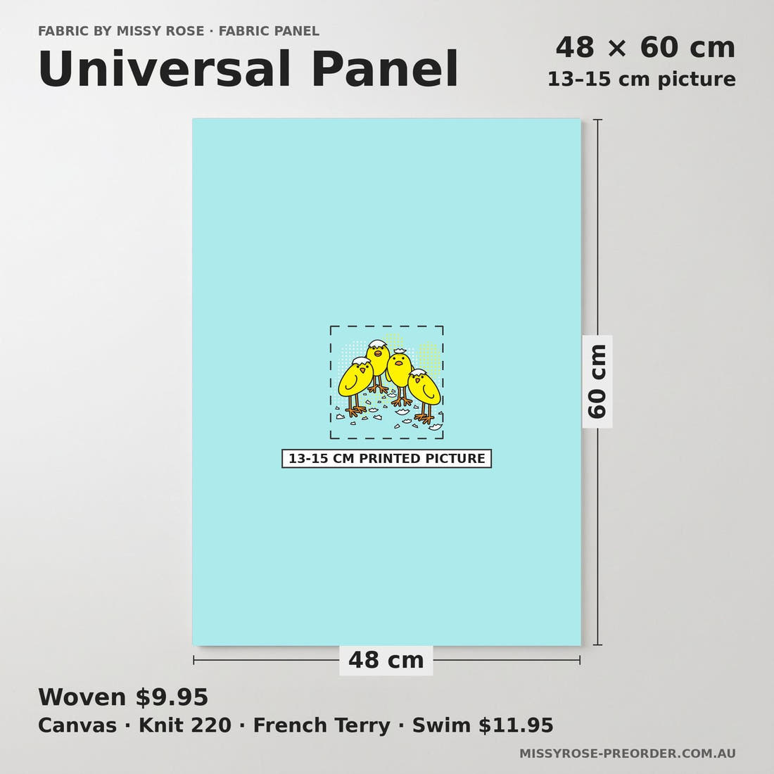 Design 1066 Chicks Panel universal panel sizing – 13–15 cm printed picture on 48 × 60 cm fabric | Fabric by Missy Rose