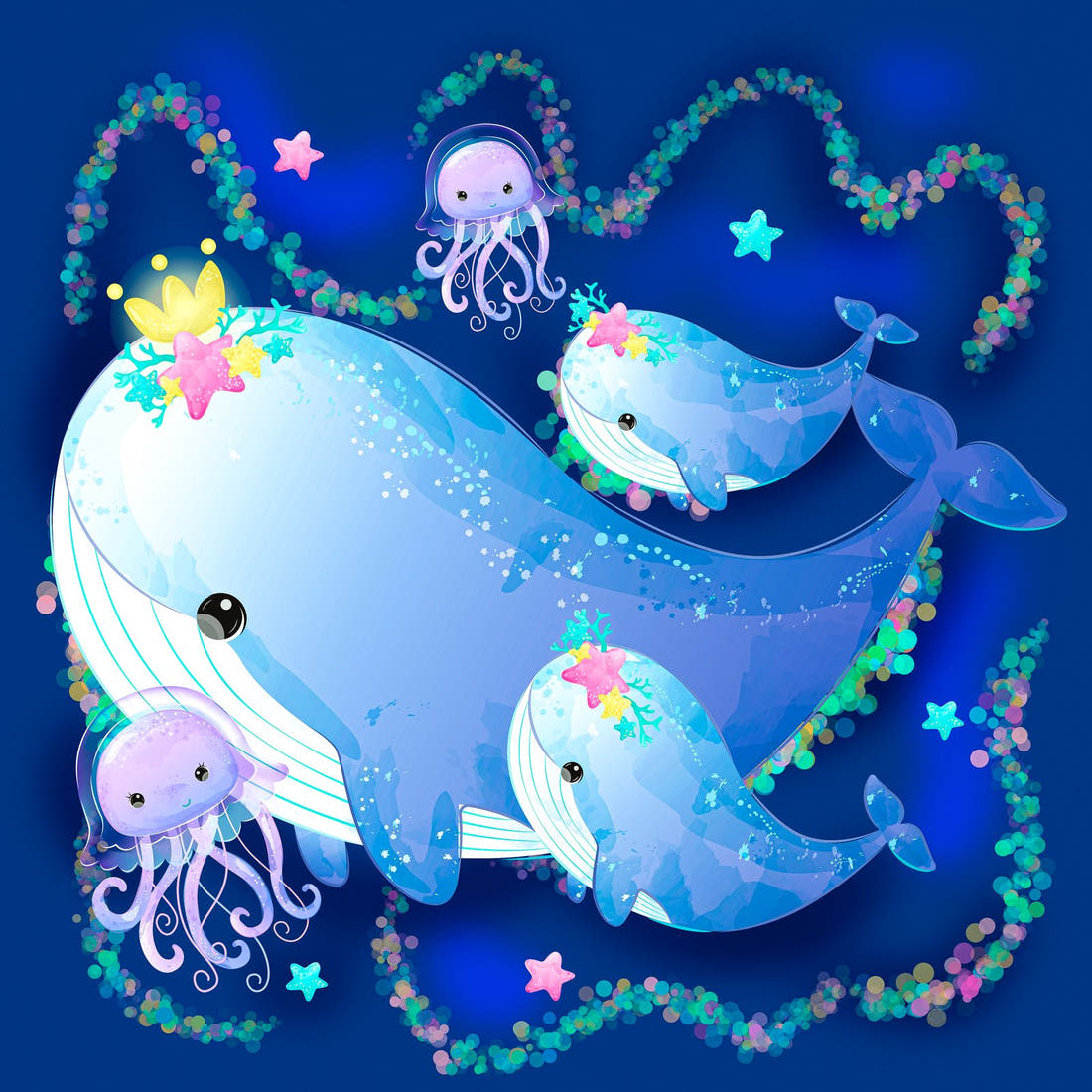 Design 1067 Whale Panel – full artwork close-up of the printed picture | Fabric by Missy Rose