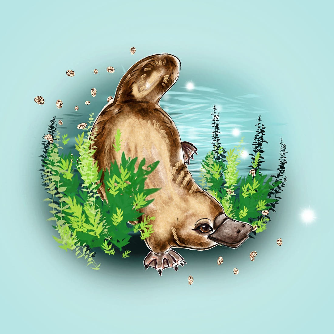 Design 1068 Platypus Panel – full artwork close-up of the printed picture | Fabric by Missy Rose