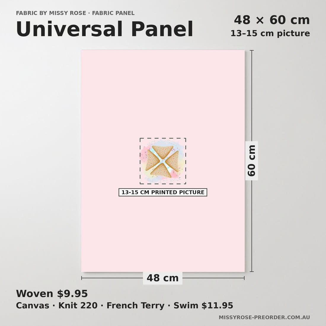 Design 1069 Fairy Bread Panel universal panel sizing – 13–15 cm printed picture on 48 × 60 cm fabric | Fabric by Missy Rose