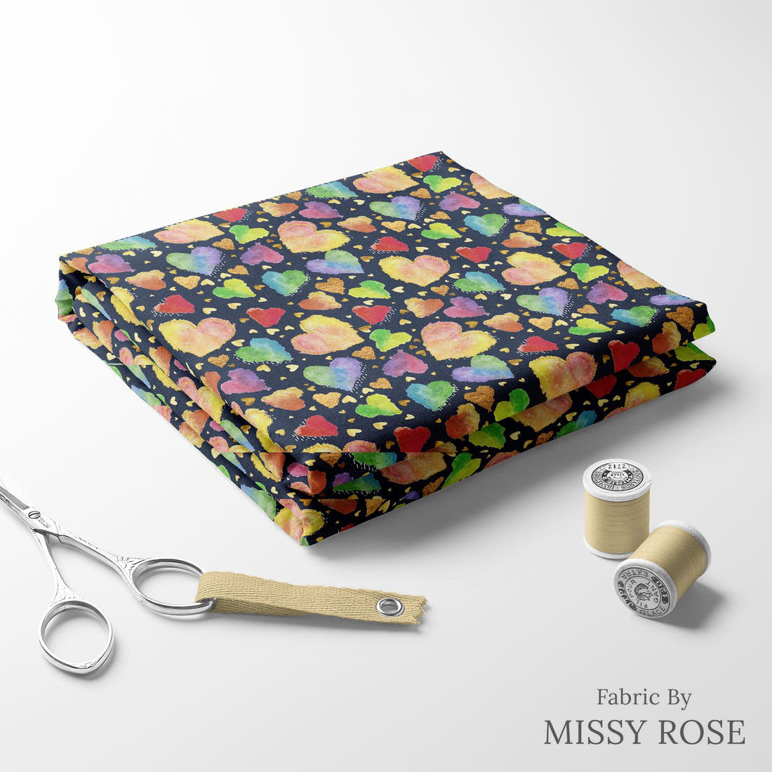 Design 107 Hearts Fabric folded fabric stack with matching thread – pre-order fabric Australia | Fabric by Missy Rose