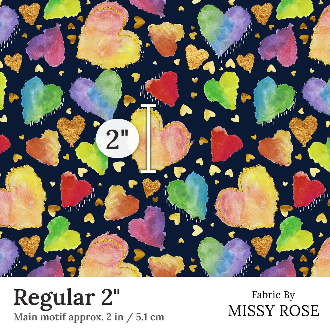 Design 107 Hearts Fabric Regular 2 inch print scale guide | Fabric by Missy Rose