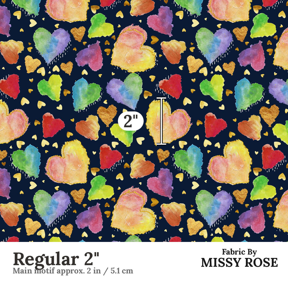 Design 107 Hearts Fabric Regular 2" - print scale | Fabric by Missy Rose