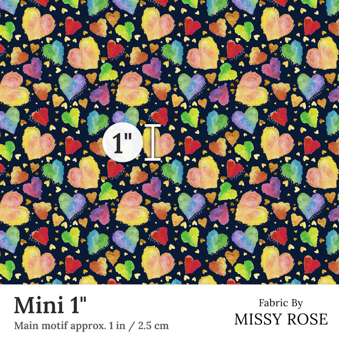 Design 107 Hearts Fabric Mini 1 inch print scale guide | Fabric by Missy Rose