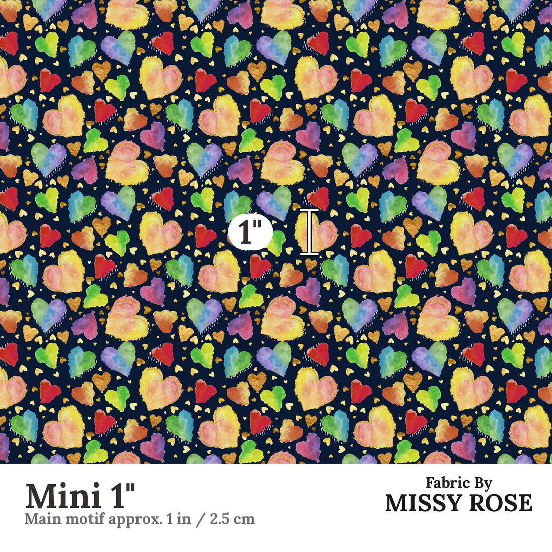 Design 107 Hearts Fabric Mini 1" - print scale | Fabric by Missy Rose